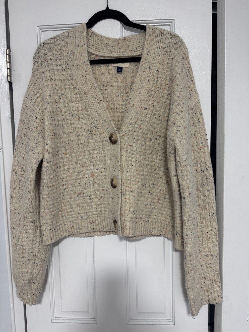 Cozy Cream Speckled Button-Up Cardigan Sweater